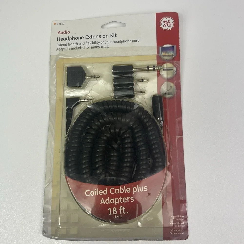GE Headphone Extension Kit Cable Adapters 18 Feet Unopened In Package